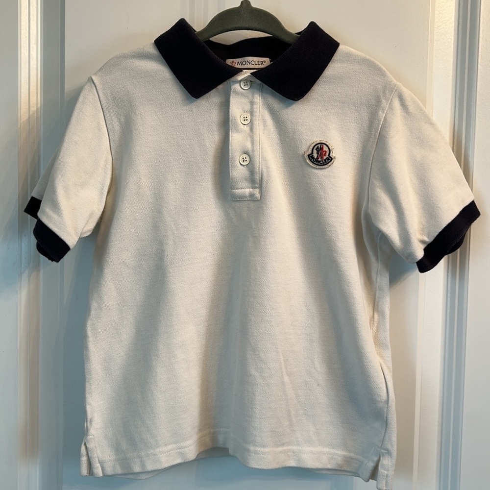 Moncler White Polo Shirt with Black Collar and Cuffs